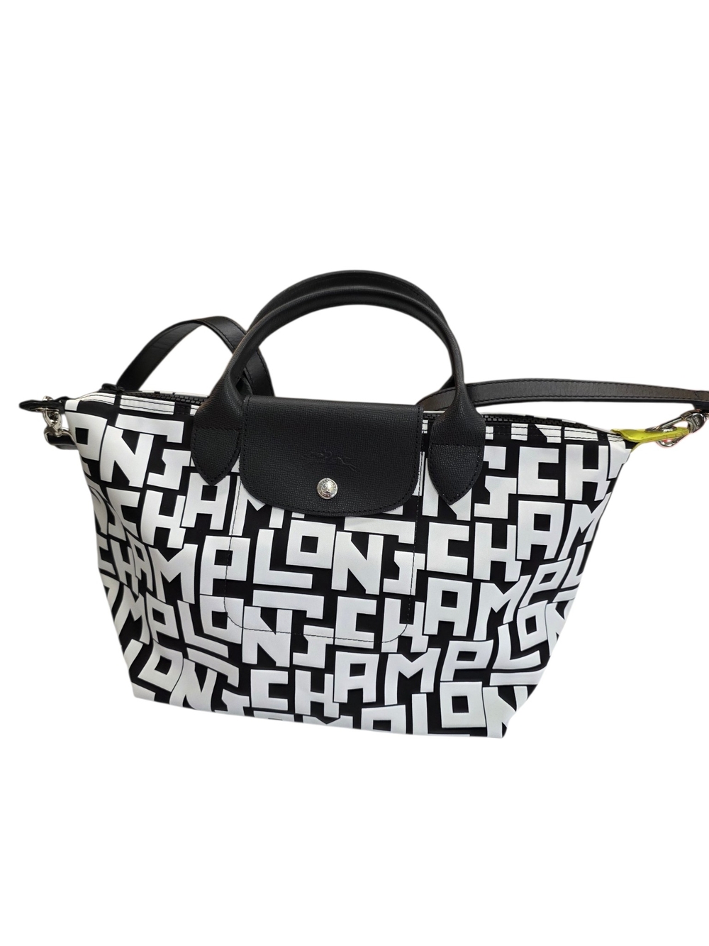 Longchamp Black & White Logo Print Top-Handle Tote/Crossbody